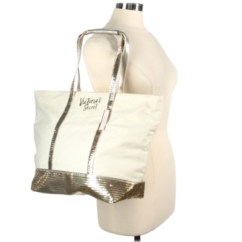 Victoria’s Secret large ivory w gold Sequins tote